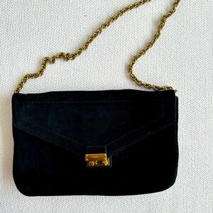 Jcrew Suede envelope clutch with gold chain